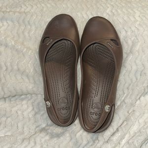 Like-new Size 10 Women’s CROCS Brown Ballet Flats with Ankle Strap